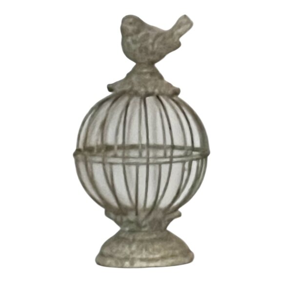 French Wire Metal Bird Cage Decor, Sparrow Topper & Pedestal Design Opens 8.75" - Picture 1 of 8